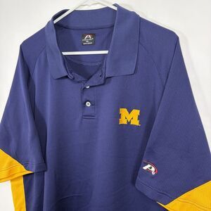 Vintage Michigan Wolverines Pro Player Polo Shirt Mens Size 2XL XXL Navy Yellow